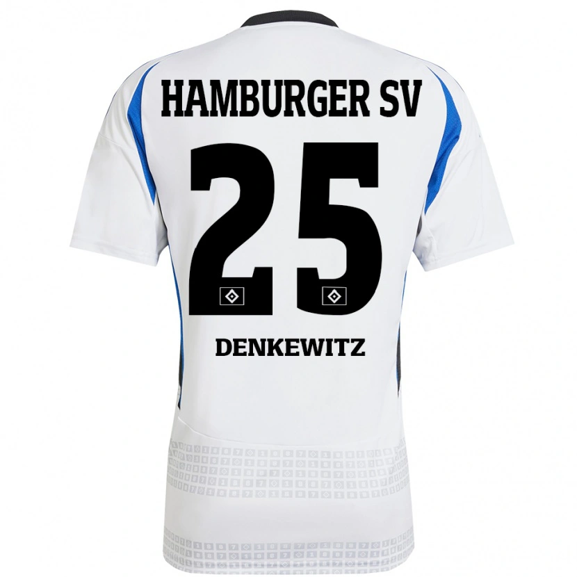 Danxen Hombre Camiseta Nick Denkewitz #25 Blanco Azul 1ª Equipación 2024/25 La Camisa