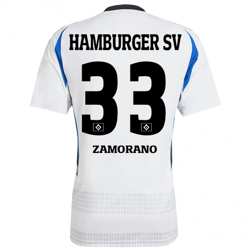 Danxen Hombre Camiseta Jolina Zamorano #33 Blanco Azul 1ª Equipación 2024/25 La Camisa