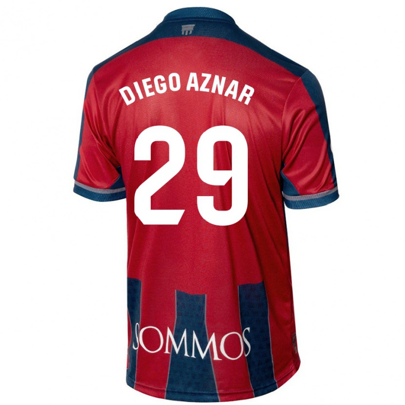 Danxen Hombre Camiseta Diego Aznar #29 Rojo Azul 1ª Equipación 2024/25 La Camisa