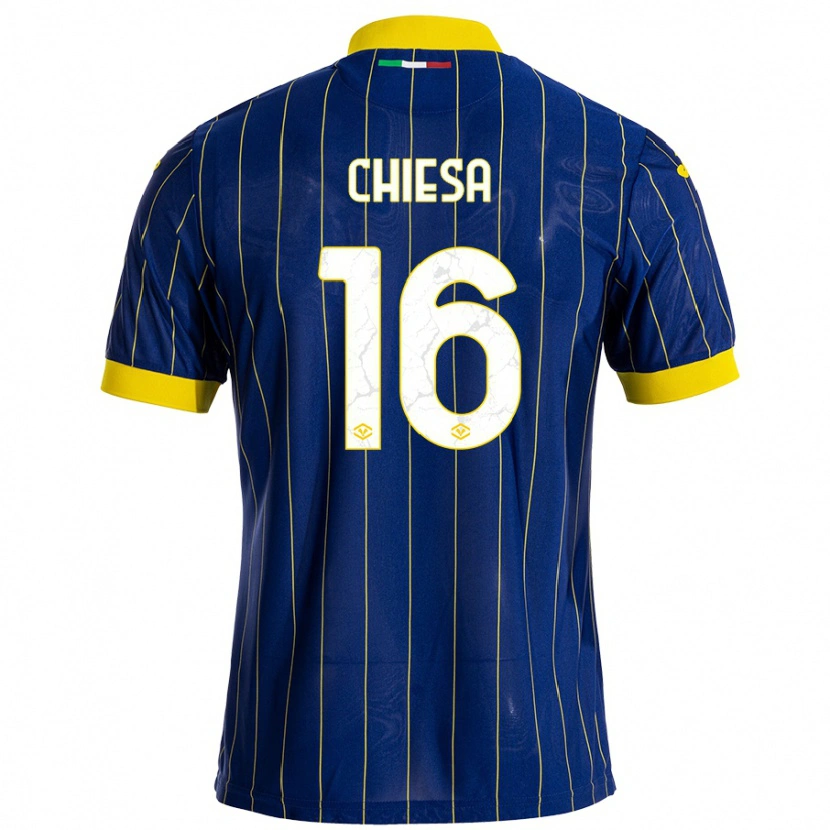 Danxen Hombre Camiseta Mattia Chiesa #16 Azul Amarillo 1ª Equipación 2024/25 La Camisa