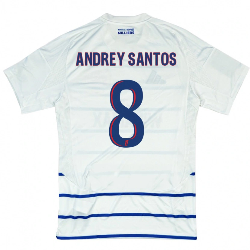 Danxen Hombre Camiseta Andrey Santos #8 Blanco Azul 2ª Equipación 2024/25 La Camisa