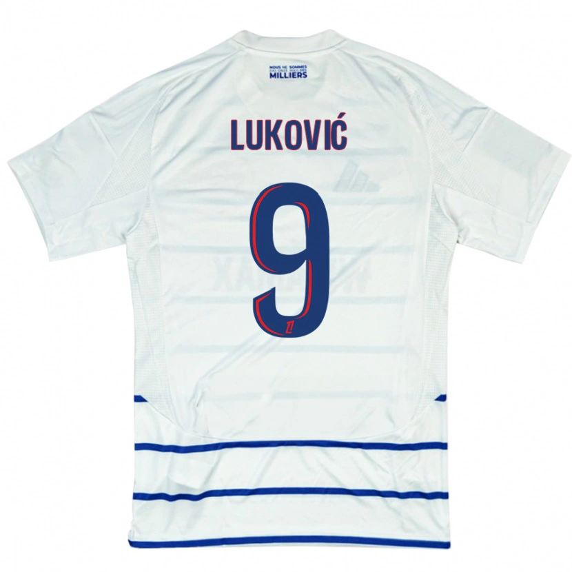 Danxen Hombre Camiseta Milos Lukovic #9 Blanco Azul 2ª Equipación 2024/25 La Camisa