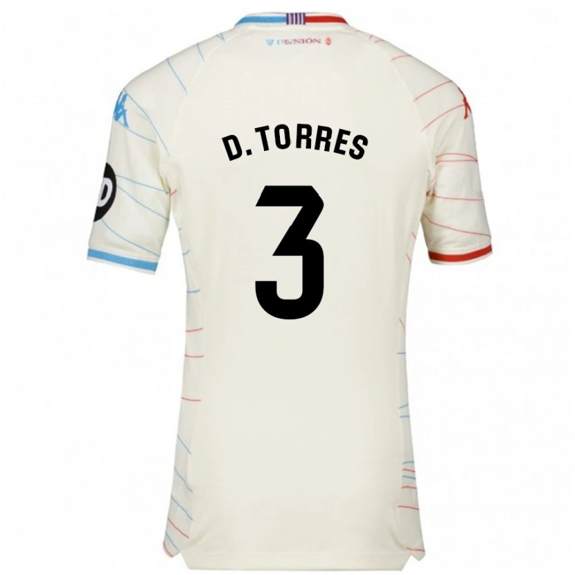 Danxen Hombre Camiseta David Torres #3 Blanco Rojo Azul 2ª Equipación 2024/25 La Camisa