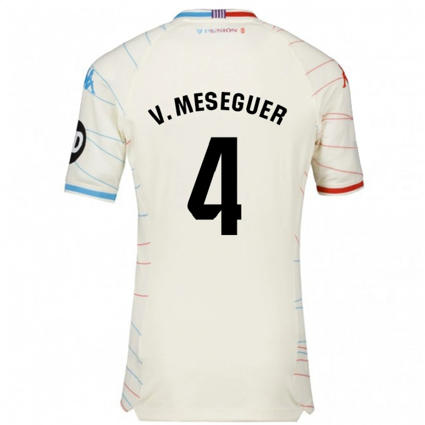 Danxen Hombre Camiseta Víctor Meseguer #4 Blanco Rojo Azul 2ª Equipación 2024/25 La Camisa
