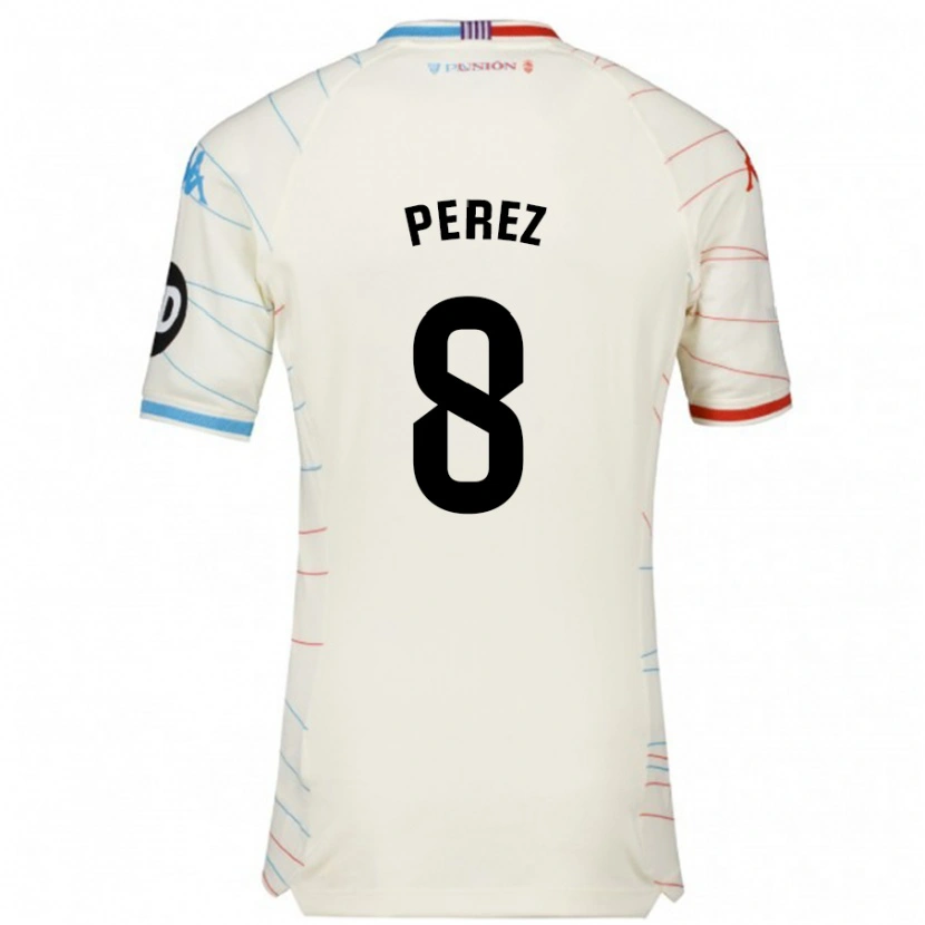 Danxen Hombre Camiseta Kike Pérez #8 Blanco Rojo Azul 2ª Equipación 2024/25 La Camisa
