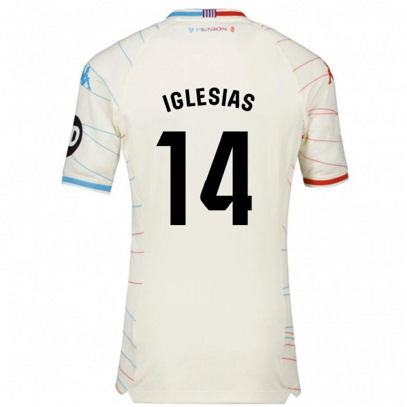 Danxen Hombre Camiseta Koke Iglesias #14 Blanco Rojo Azul 2ª Equipación 2024/25 La Camisa