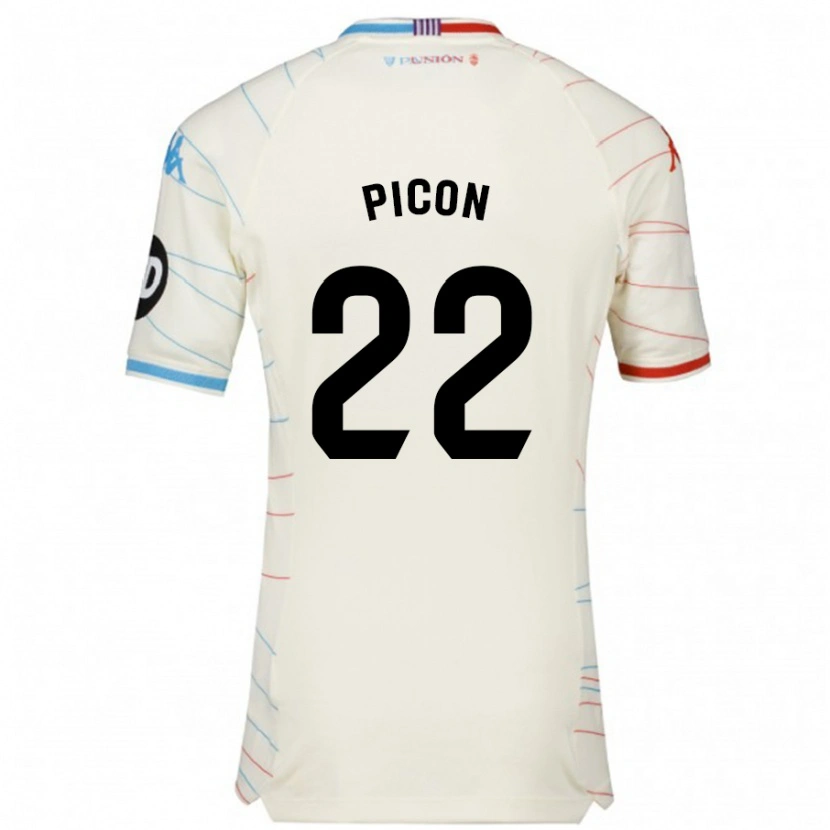Danxen Hombre Camiseta Pablo Picón #22 Blanco Rojo Azul 2ª Equipación 2024/25 La Camisa