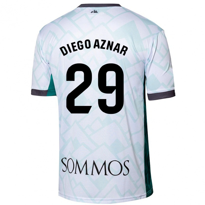 Danxen Hombre Camiseta Diego Aznar #29 Blanco Verde 2ª Equipación 2024/25 La Camisa