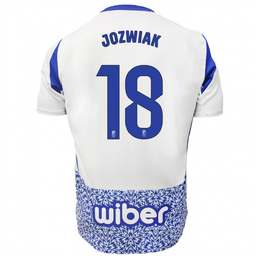 Danxen Hombre Camiseta Kamil Jóźwiak #18 Blanco Azul 2ª Equipación 2024/25 La Camisa