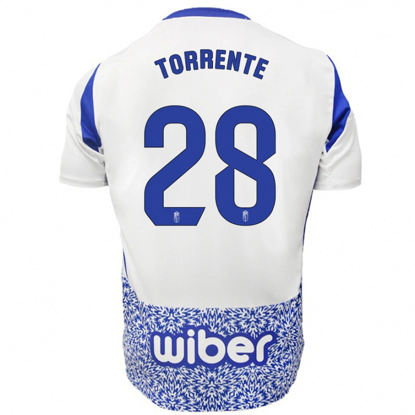 Danxen Hombre Camiseta Raúl Torrente #28 Blanco Azul 2ª Equipación 2024/25 La Camisa