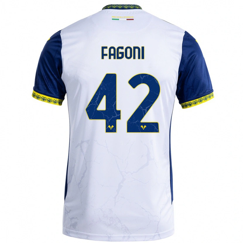 Danxen Hombre Camiseta Marco Fagoni #42 Blanco Azul 2ª Equipación 2024/25 La Camisa