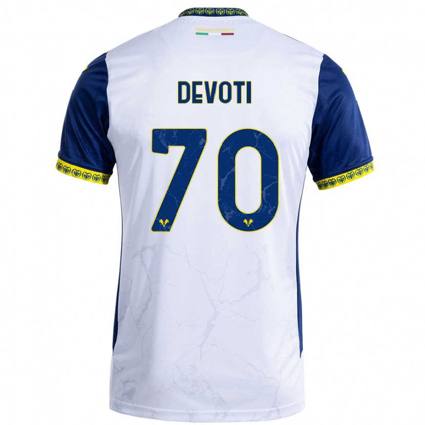 Danxen Hombre Camiseta Andrea Devoti #70 Blanco Azul 2ª Equipación 2024/25 La Camisa