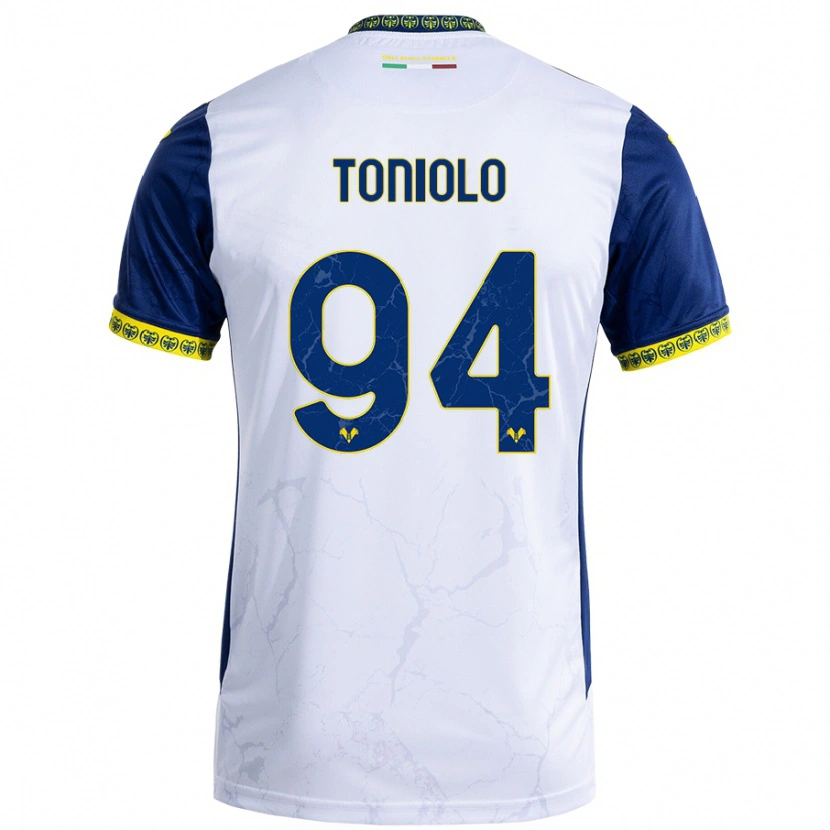 Danxen Hombre Camiseta Giacomo Toniolo #94 Blanco Azul 2ª Equipación 2024/25 La Camisa