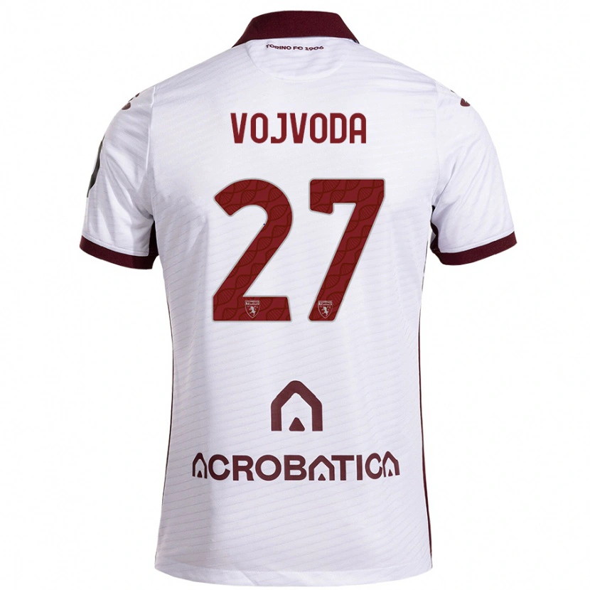 Danxen Hombre Camiseta Mërgim Vojvoda #27 Blanco Granate 2ª Equipación 2024/25 La Camisa