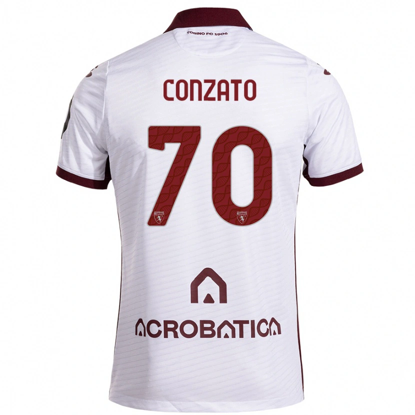 Danxen Hombre Camiseta Filippo Conzato #70 Blanco Granate 2ª Equipación 2024/25 La Camisa
