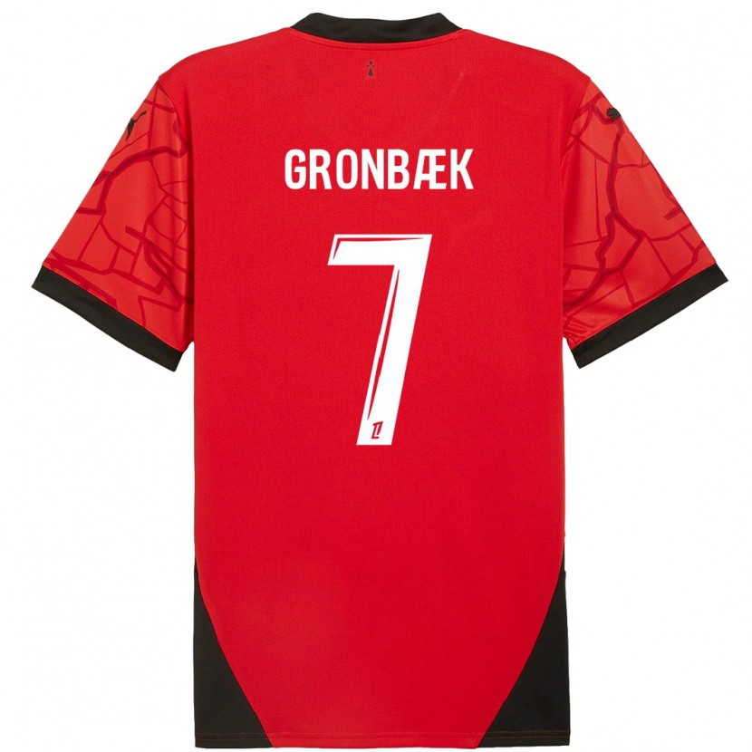Danxen Mujer Camiseta Albert Grønbaek #7 Rojo Negro 1ª Equipación 2024/25 La Camisa