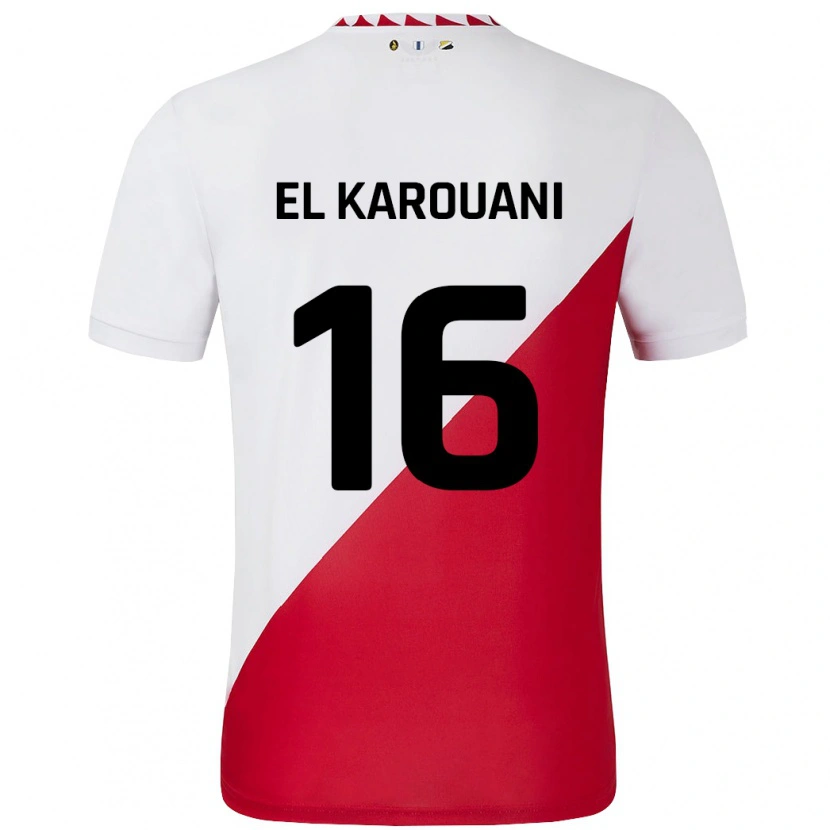 Danxen Mujer Camiseta Souffian El Karouani #16 Blanco Rojo 1ª Equipación 2024/25 La Camisa