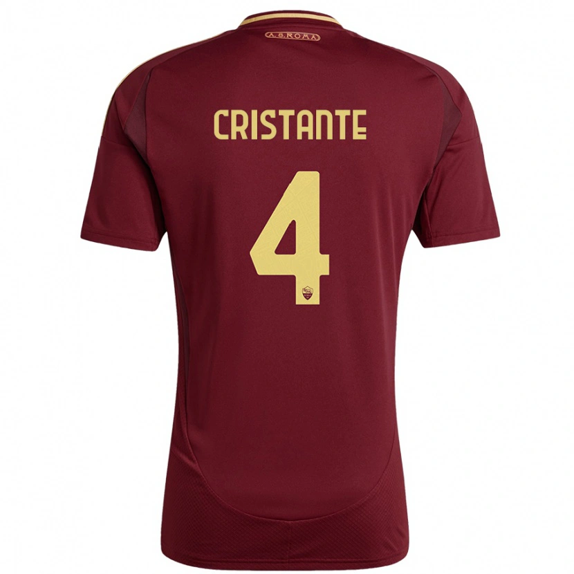 Danxen Mujer Camiseta Bryan Cristante #4 Rojo Marrón Dorado 1ª Equipación 2024/25 La Camisa
