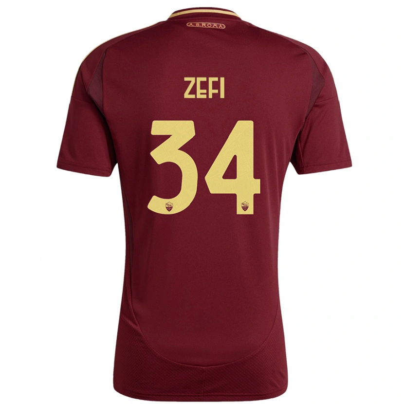 Danxen Mujer Camiseta Kevin Zefi #34 Rojo Marrón Dorado 1ª Equipación 2024/25 La Camisa