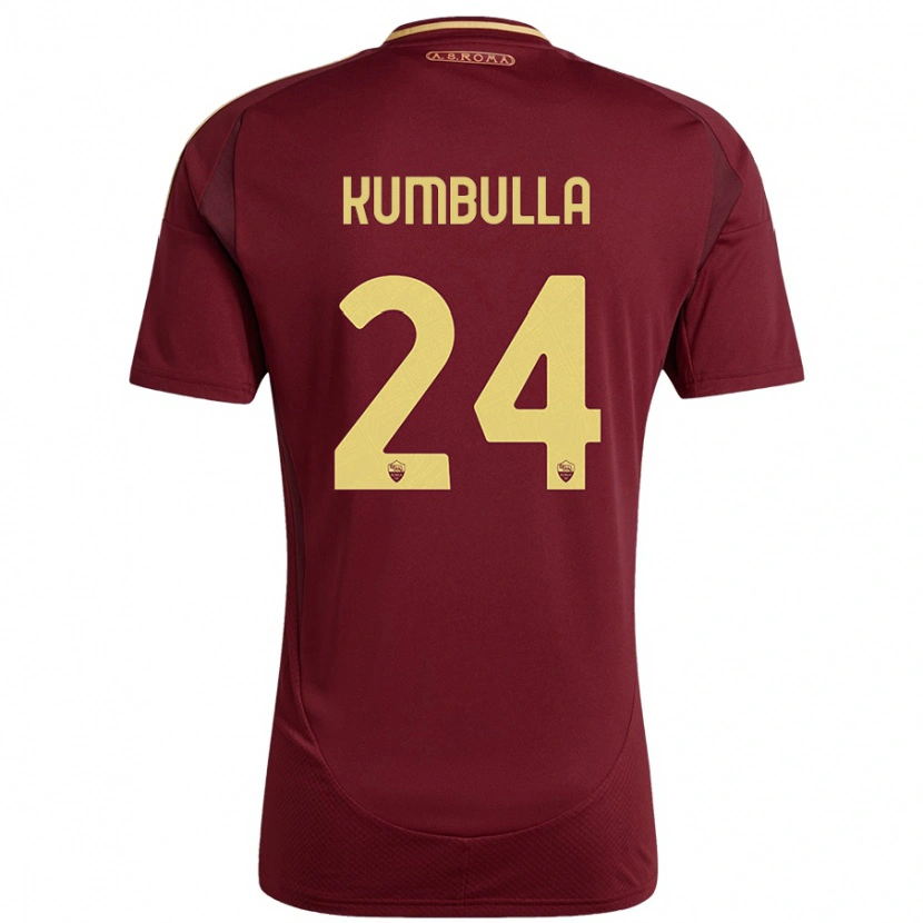 Danxen Mujer Camiseta Marash Kumbulla #24 Rojo Marrón Dorado 1ª Equipación 2024/25 La Camisa