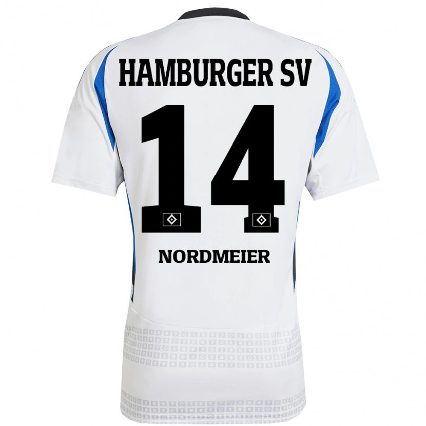 Danxen Mujer Camiseta Quentin Nordmeier #14 Blanco Azul 1ª Equipación 2024/25 La Camisa