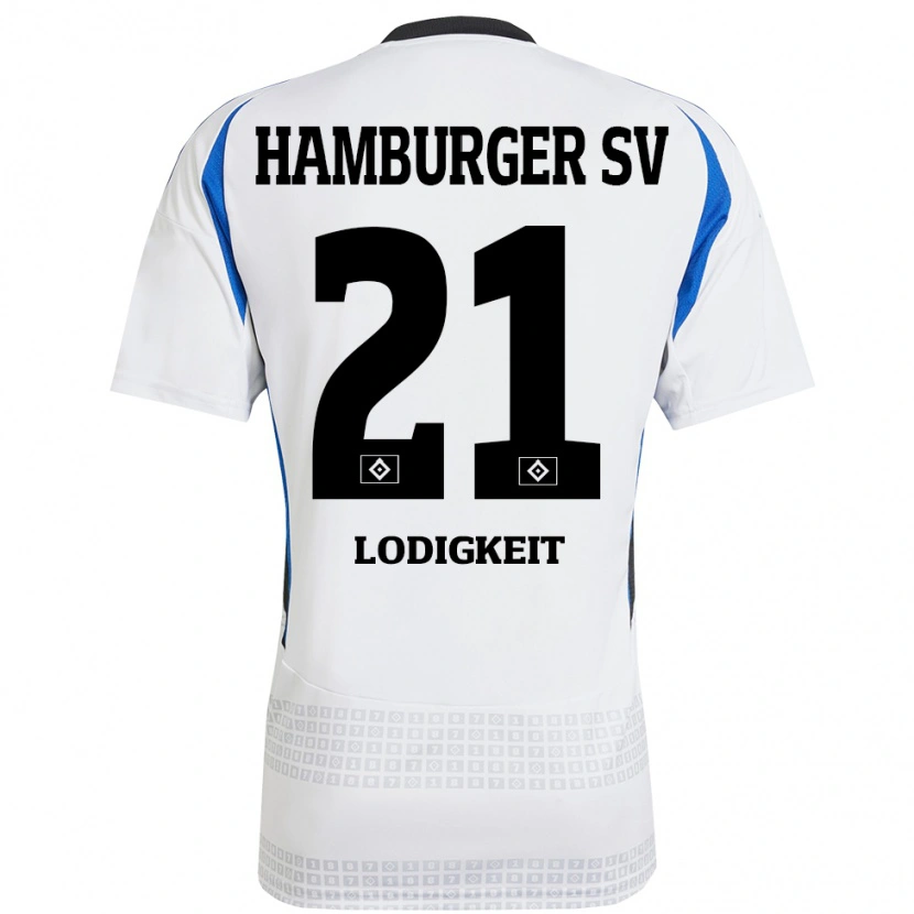 Danxen Mujer Camiseta Luis Lodigkeit #21 Blanco Azul 1ª Equipación 2024/25 La Camisa