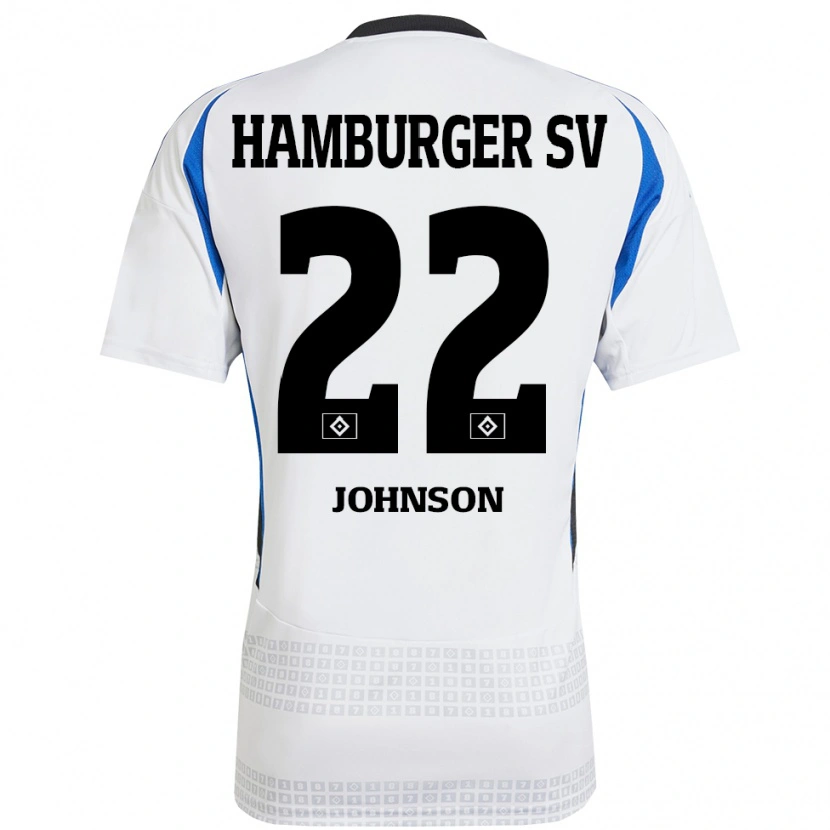 Danxen Mujer Camiseta Emmanuel Johnson #22 Blanco Azul 1ª Equipación 2024/25 La Camisa