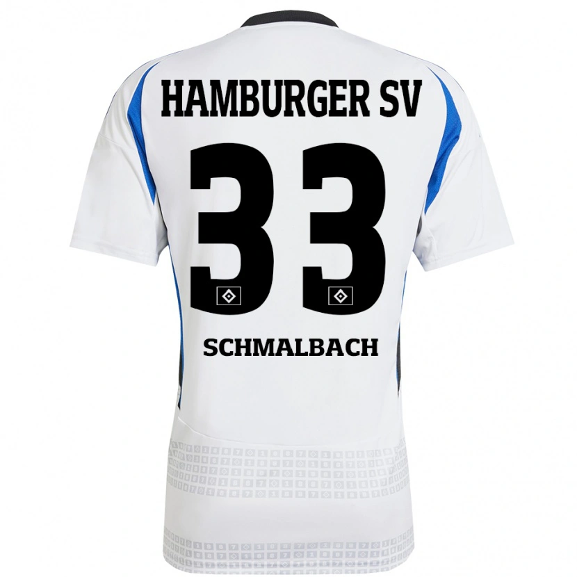 Danxen Mujer Camiseta Sebastian Schmalbach #33 Blanco Azul 1ª Equipación 2024/25 La Camisa