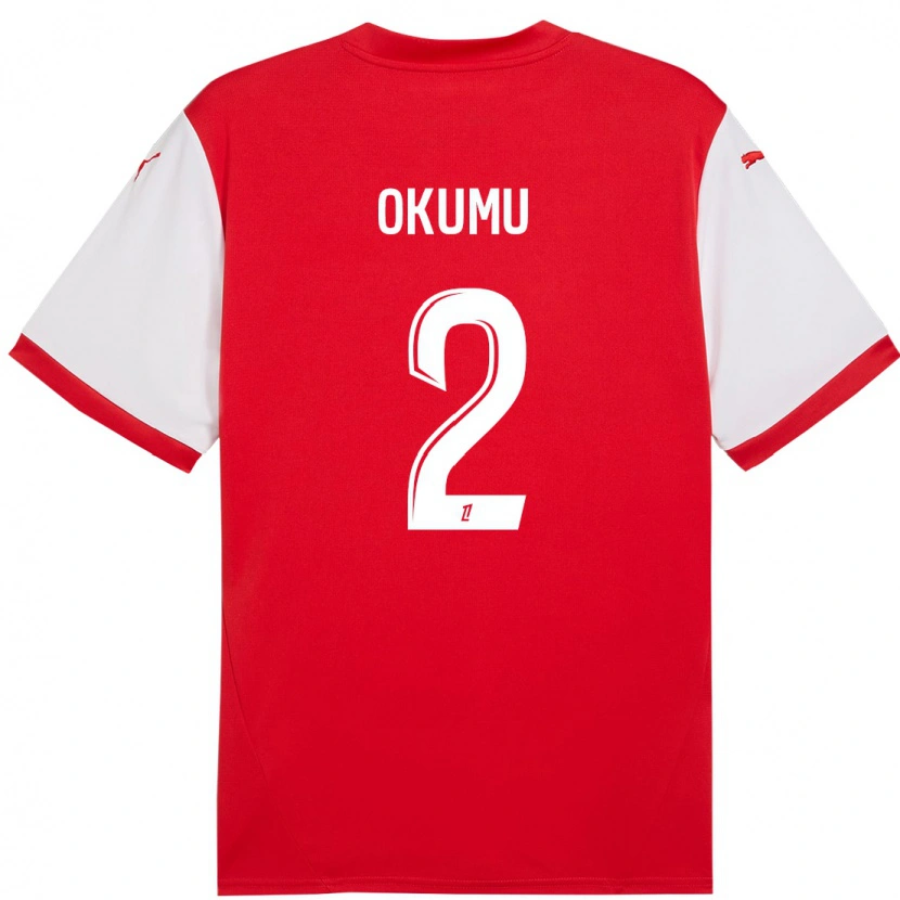 Danxen Mujer Camiseta Joseph Okumu #2 Rojo Blanco 1ª Equipación 2024/25 La Camisa