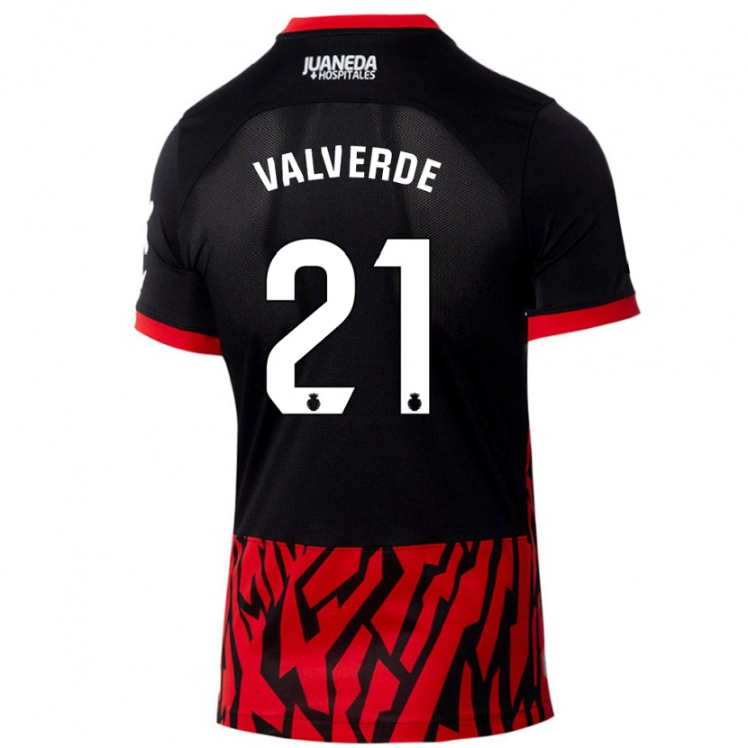 Danxen Mujer Camiseta David Valverde #21 Negro Rojo 1ª Equipación 2024/25 La Camisa