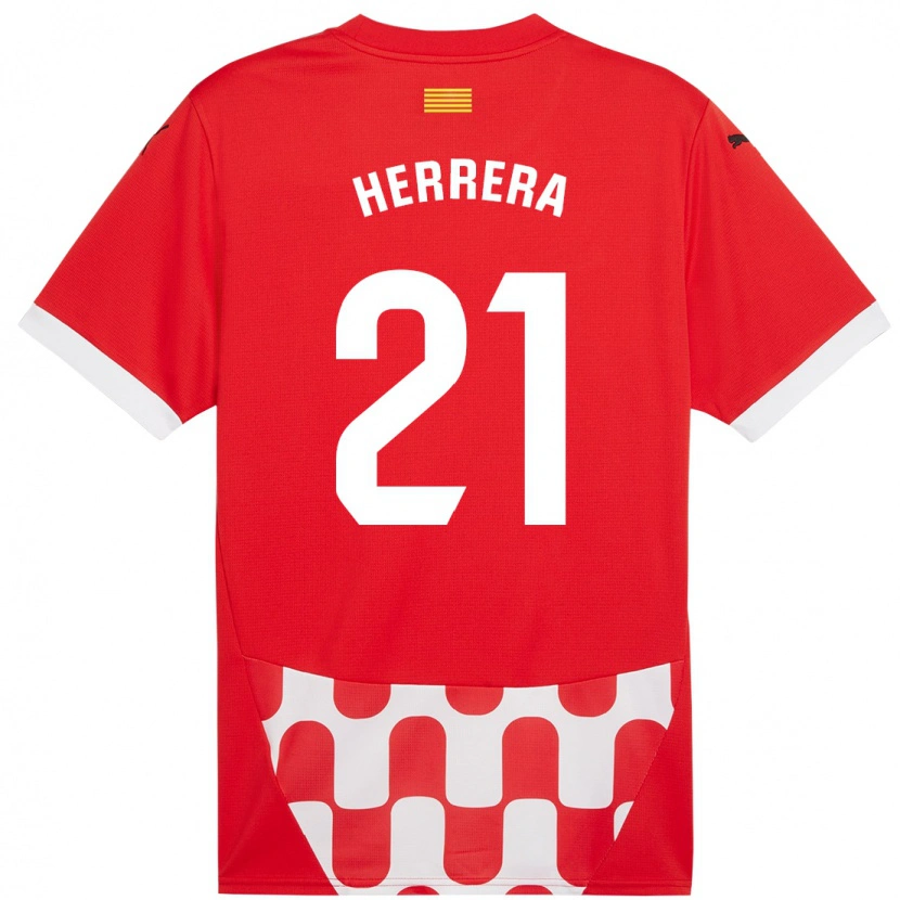 Danxen Mujer Camiseta Yangel Herrera #21 Rojo Blanco 1ª Equipación 2024/25 La Camisa
