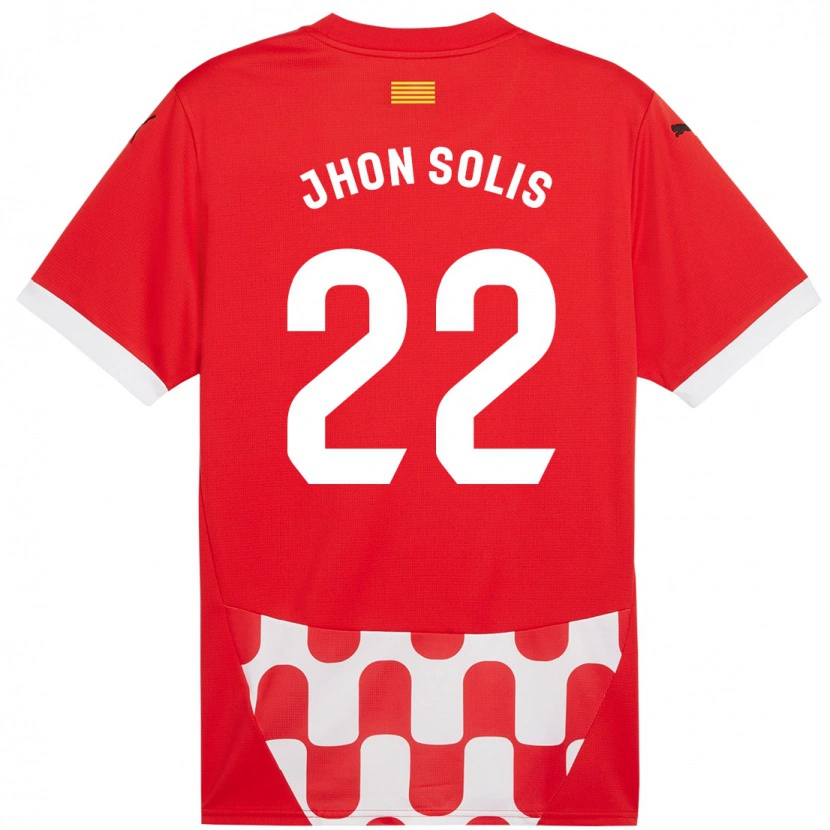 Danxen Mujer Camiseta Jhon Solís #22 Rojo Blanco 1ª Equipación 2024/25 La Camisa