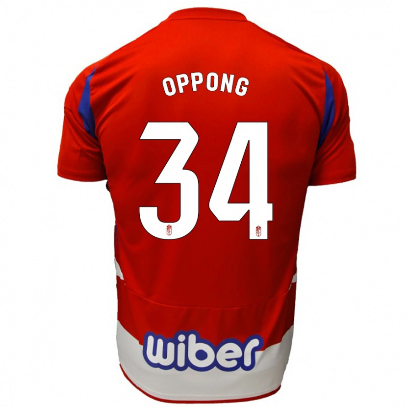 Danxen Mujer Camiseta Oscar Naasei Oppong #34 Rojo Blanco Azul 1ª Equipación 2024/25 La Camisa
