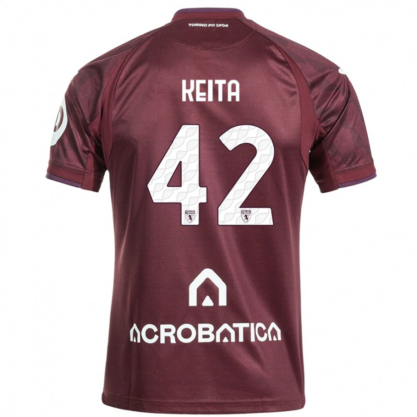 Danxen Mujer Camiseta Karamoko Keita #42 Granate Blanco 1ª Equipación 2024/25 La Camisa