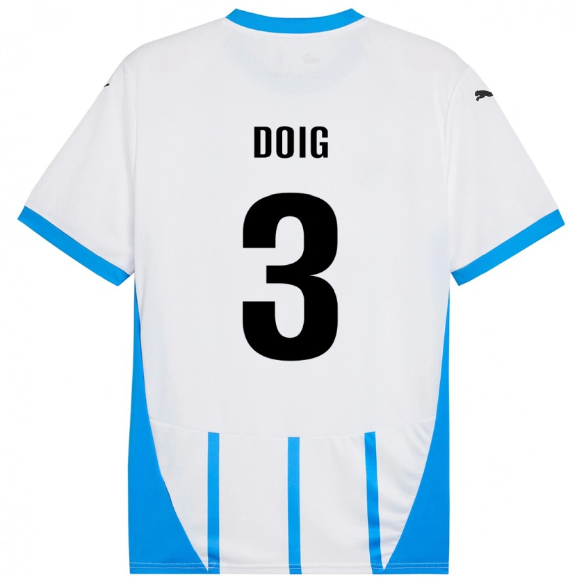 Danxen Mujer Camiseta Josh Doig #3 Blanco Azul 2ª Equipación 2024/25 La Camisa