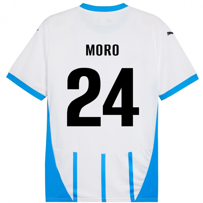 Danxen Mujer Camiseta Luca Moro #24 Blanco Azul 2ª Equipación 2024/25 La Camisa