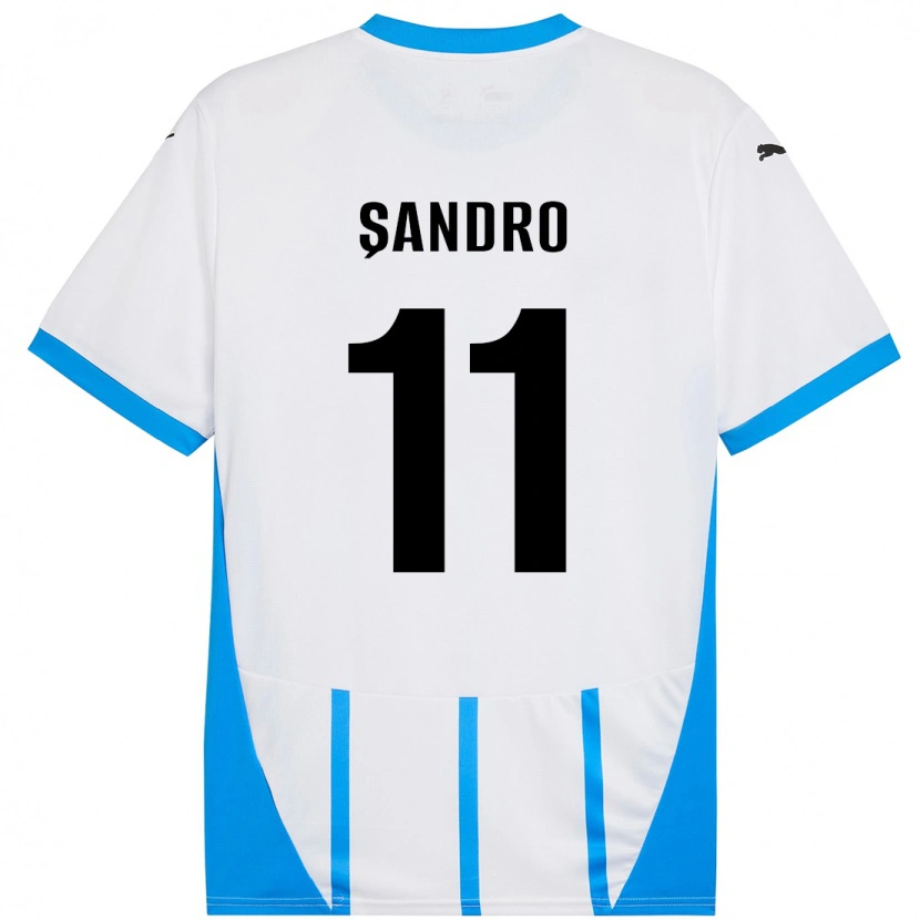Danxen Mujer Camiseta Denis Șandro #11 Blanco Azul 2ª Equipación 2024/25 La Camisa