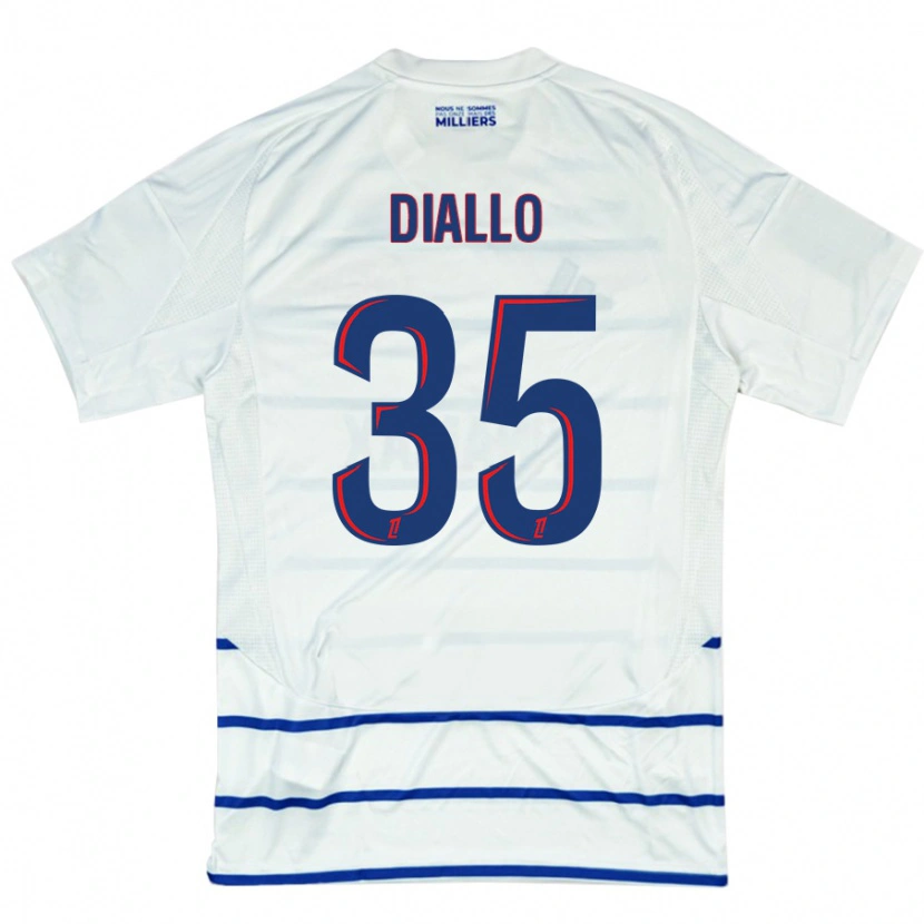 Danxen Mujer Camiseta Tidiane Diallo #35 Blanco Azul 2ª Equipación 2024/25 La Camisa