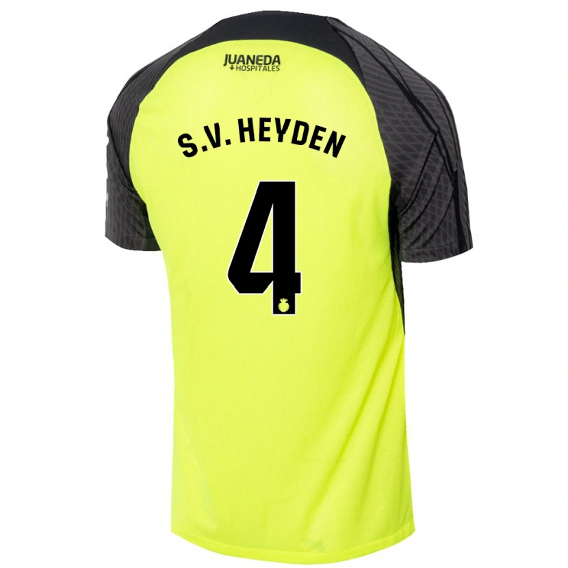 Danxen Mujer Camiseta Siebe Van Der Heyden #4 Verde Fluorescente Negro 2ª Equipación 2024/25 La Camisa
