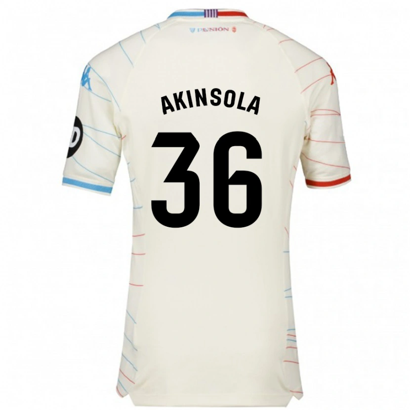 Danxen Mujer Camiseta Tunde Akinsola #36 Blanco Rojo Azul 2ª Equipación 2024/25 La Camisa