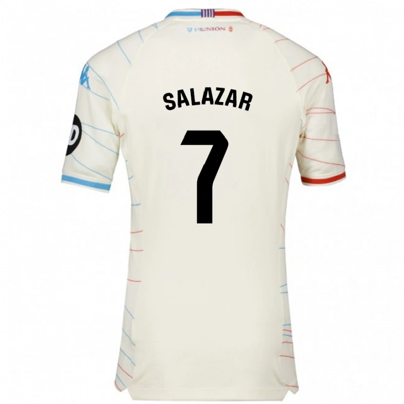 Danxen Mujer Camiseta Israel Salazar #7 Blanco Rojo Azul 2ª Equipación 2024/25 La Camisa