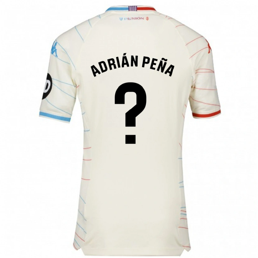 Danxen Mujer Camiseta Adrián Peña #0 Blanco Rojo Azul 2ª Equipación 2024/25 La Camisa