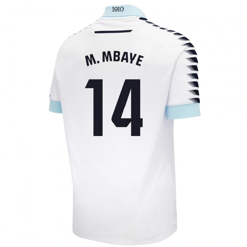 Danxen Mujer Camiseta Momo Mbaye #14 Blanco Azul 2ª Equipación 2024/25 La Camisa