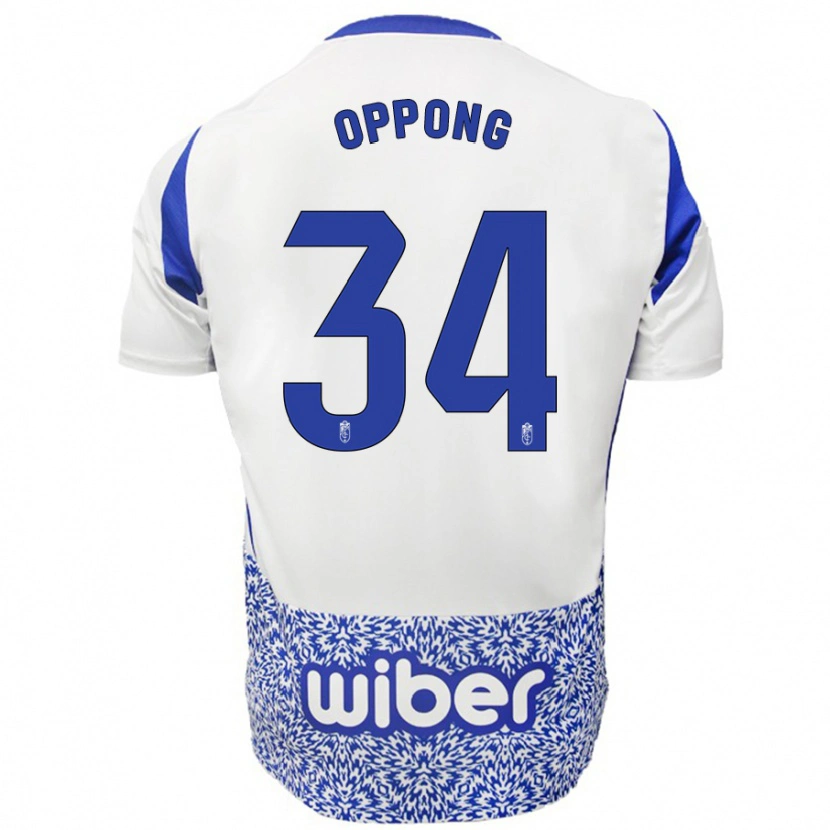 Danxen Mujer Camiseta Oscar Naasei Oppong #34 Blanco Azul 2ª Equipación 2024/25 La Camisa