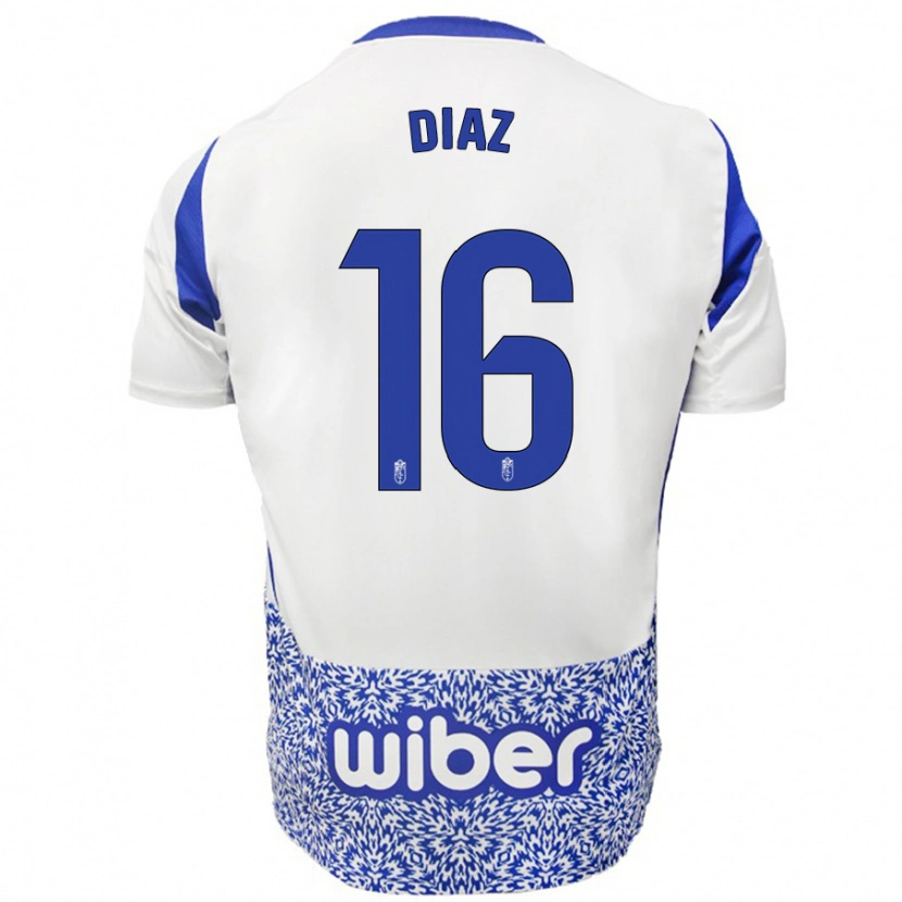 Danxen Mujer Camiseta Víctor Díaz #16 Blanco Azul 2ª Equipación 2024/25 La Camisa