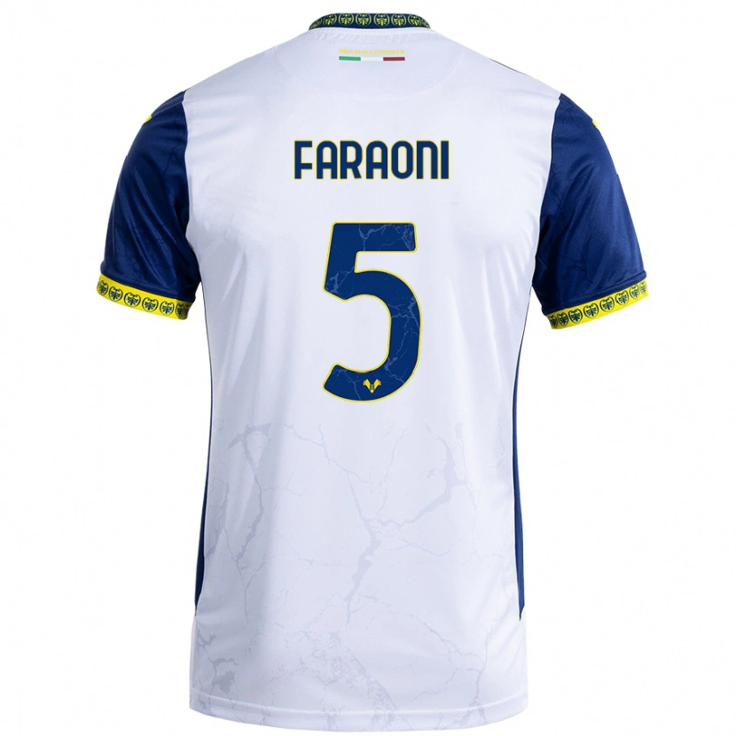 Danxen Mujer Camiseta Davide Faraoni #5 Blanco Azul 2ª Equipación 2024/25 La Camisa