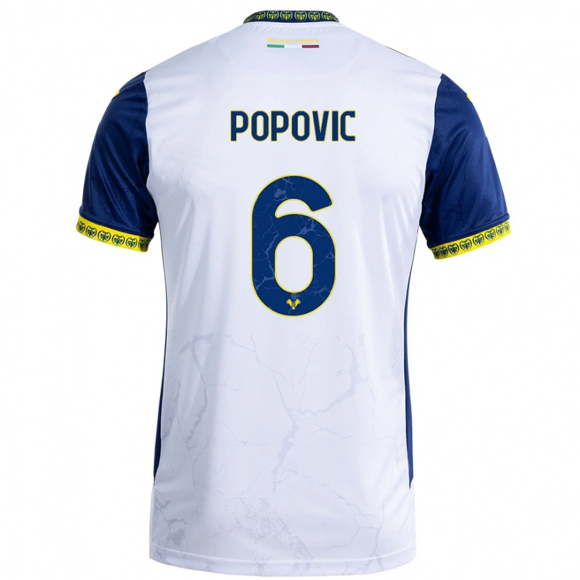Danxen Mujer Camiseta Andrej Popovic #6 Blanco Azul 2ª Equipación 2024/25 La Camisa