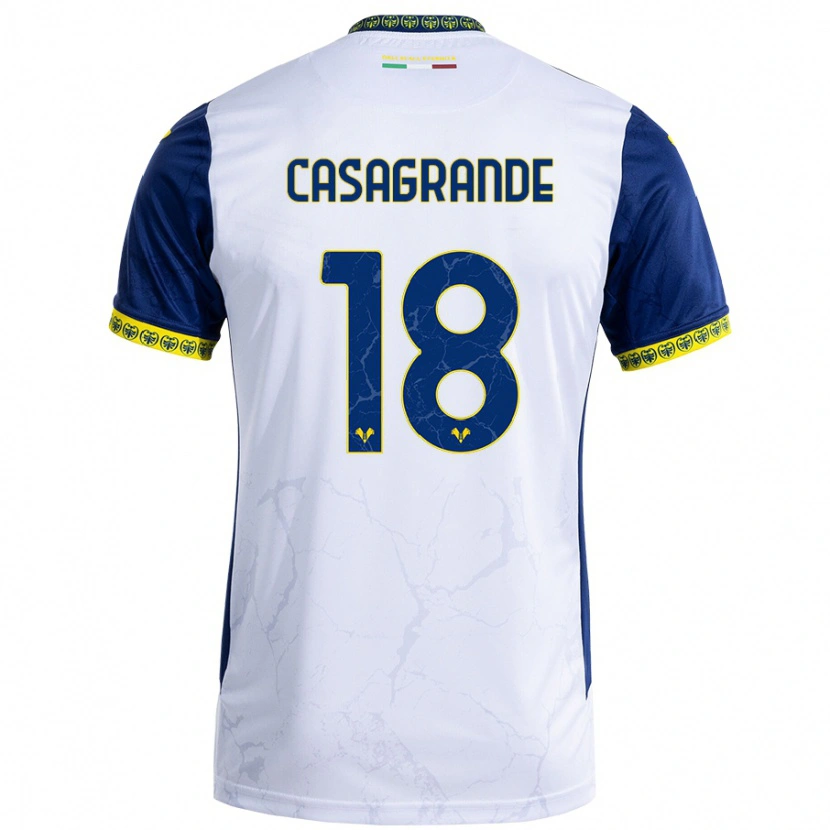 Danxen Mujer Camiseta Davide Casagrande #18 Blanco Azul 2ª Equipación 2024/25 La Camisa