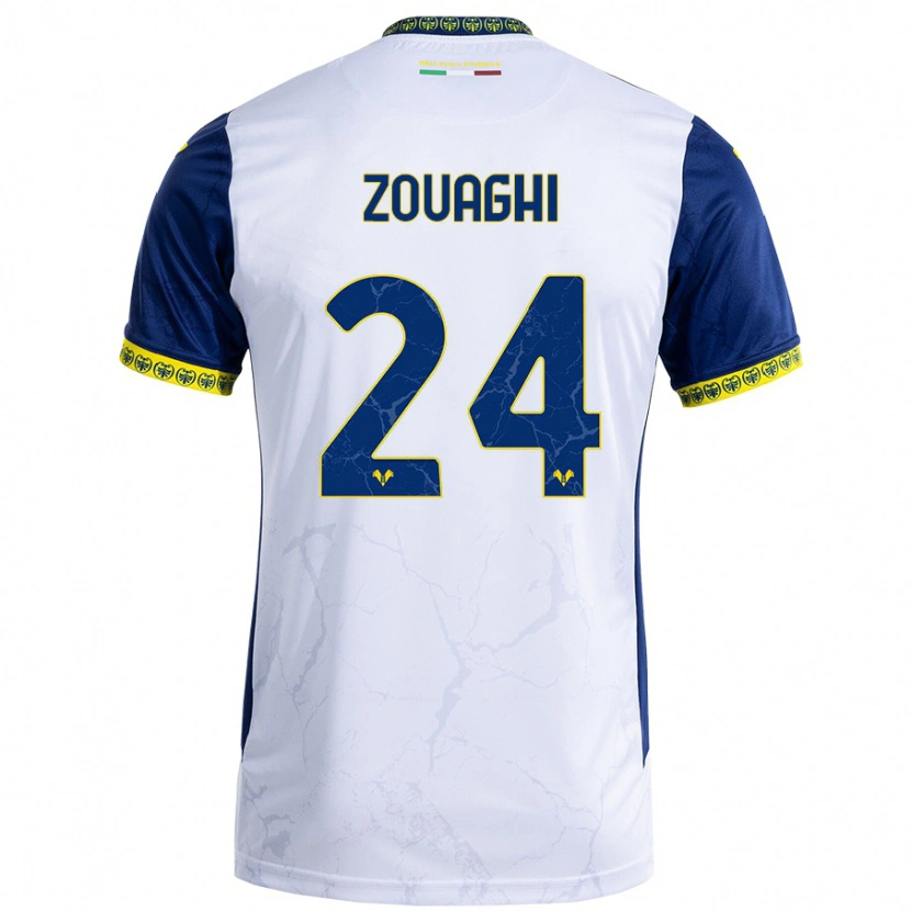 Danxen Mujer Camiseta Thomas Zouaghi #24 Blanco Azul 2ª Equipación 2024/25 La Camisa