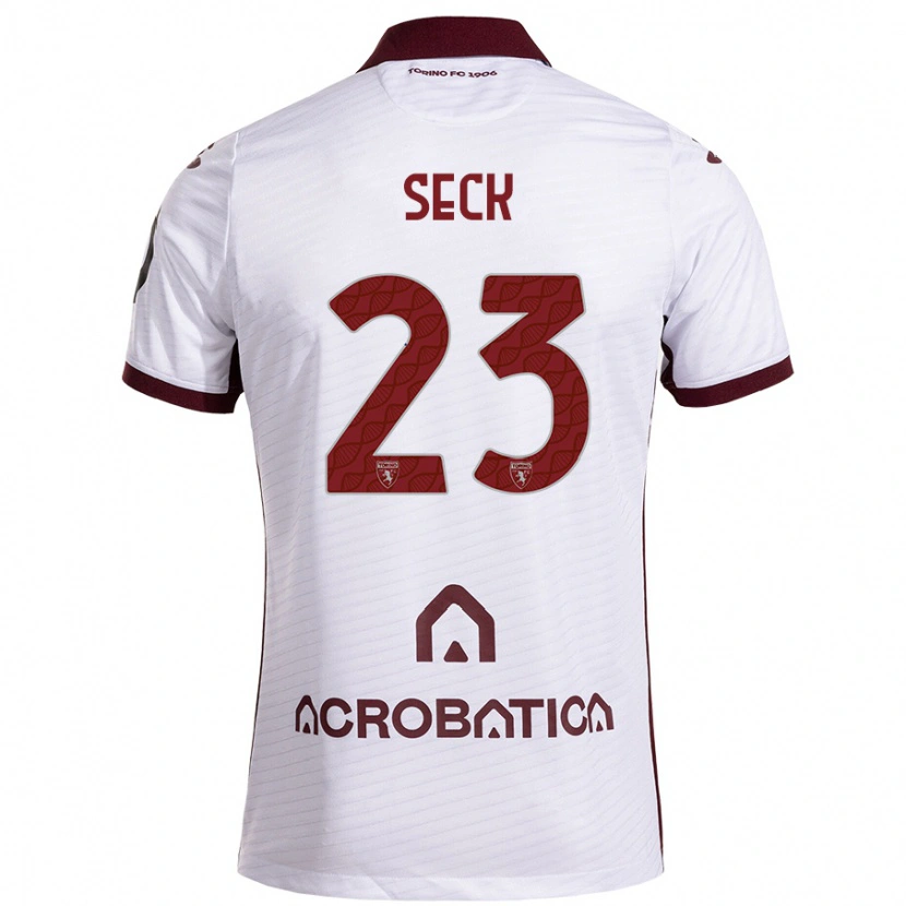 Danxen Mujer Camiseta Demba Seck #23 Blanco Granate 2ª Equipación 2024/25 La Camisa